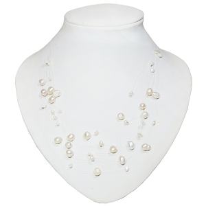 5 reihige Perlenkette echte Perlen Halskette Süßwasserperlen weiß 4117